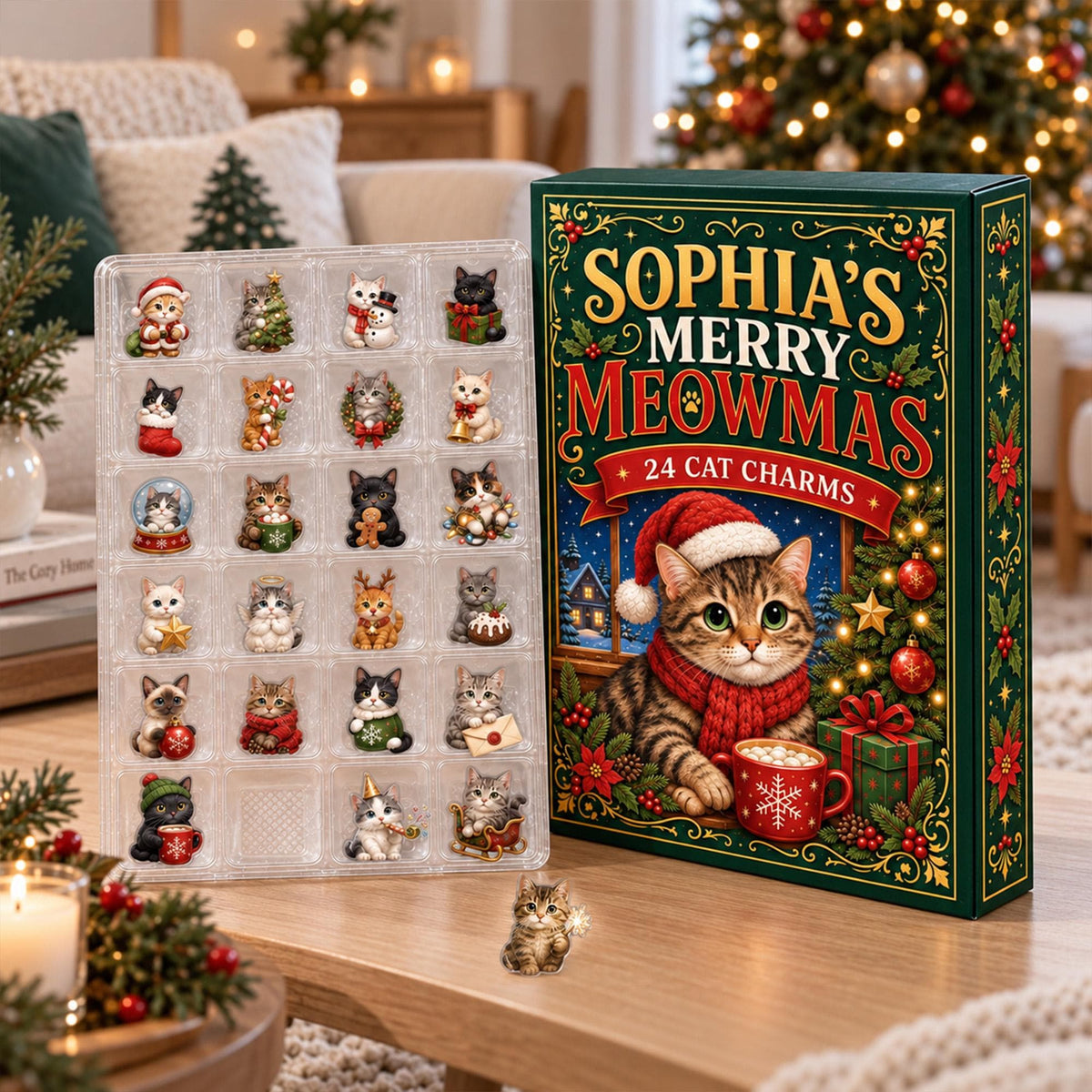 Personalized Cat Christmas Advent Calendar: 24-Day Blind Box Charms