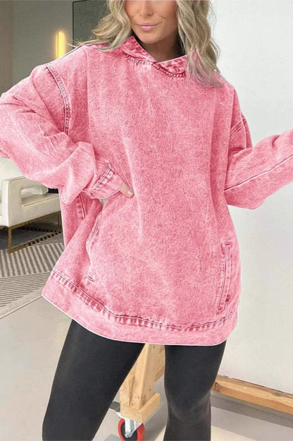 Washed Denim Effect Oversized Hoodie