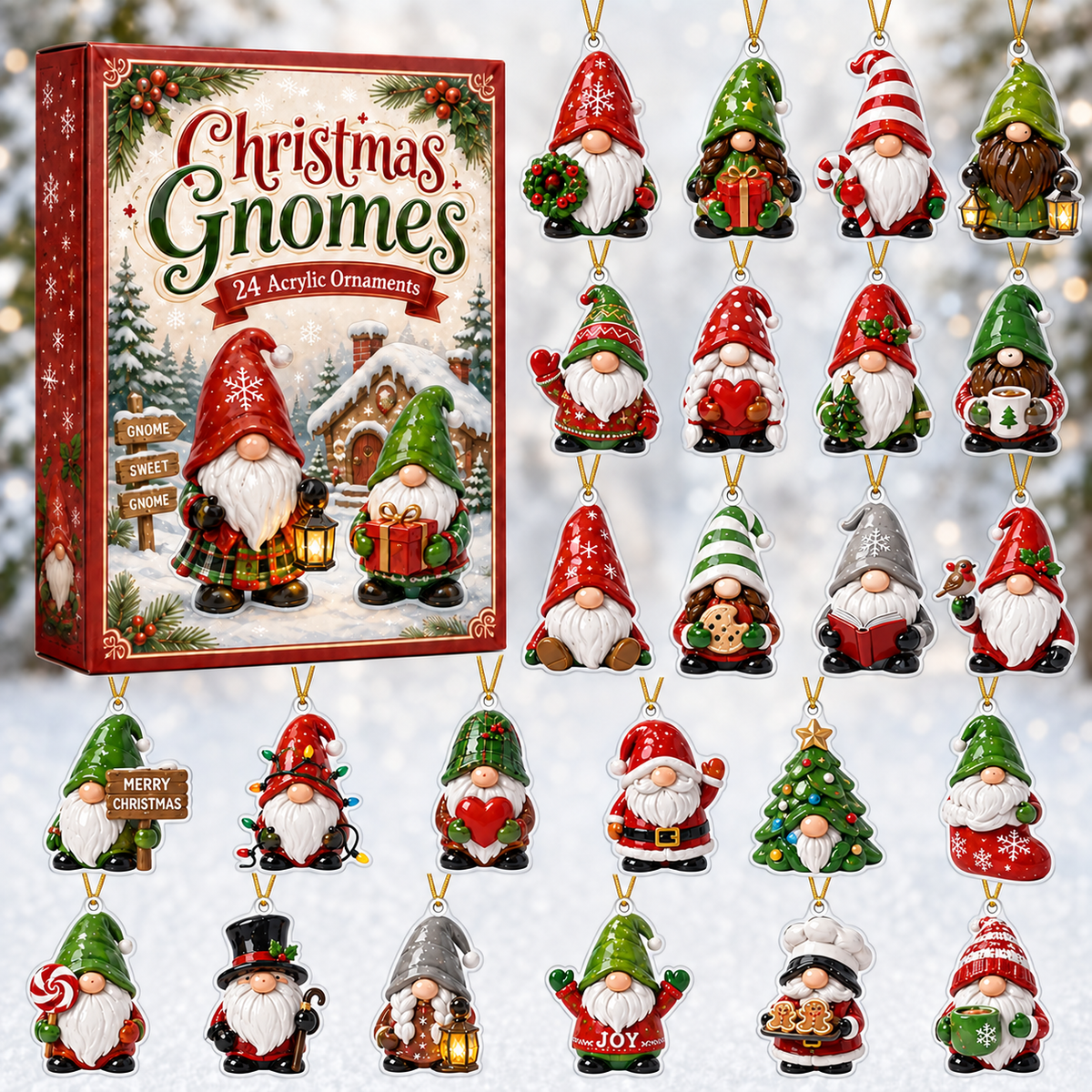 Christmas Gnomes Advent Calendar 2026 - 24-Day Festive Countdown, Acrylic Charms Blind Box - Gift For Family Members