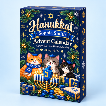 Hanukkah Advent Calendar: Personalized Christmas Countdown Box, Blue Paper and Acrylic