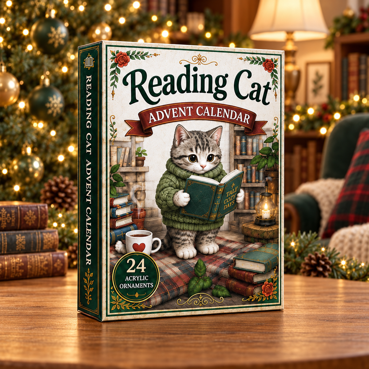 Reading Cat Advent Calendar 2026 - 24-Day Festive Countdown, Acrylic Charms Blind Box - Gift For Cat Lovers