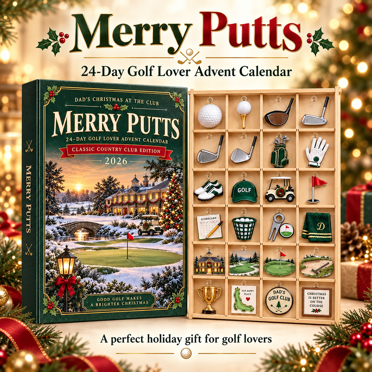 Golf Advent Calendar 2026, 24 Acrylic Golf Charms with Display Tray, Christmas Gift for Dad, Golfer Husband Gift