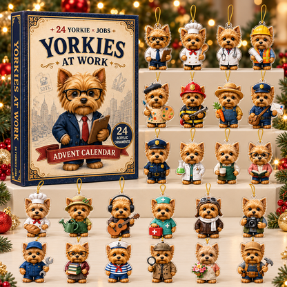 Yorkies At Work Advent Calendar 2026 - 24-Day Festive Countdown, Acrylic Charms Blind Box - Gift For Yorkshire Terrier Lovers