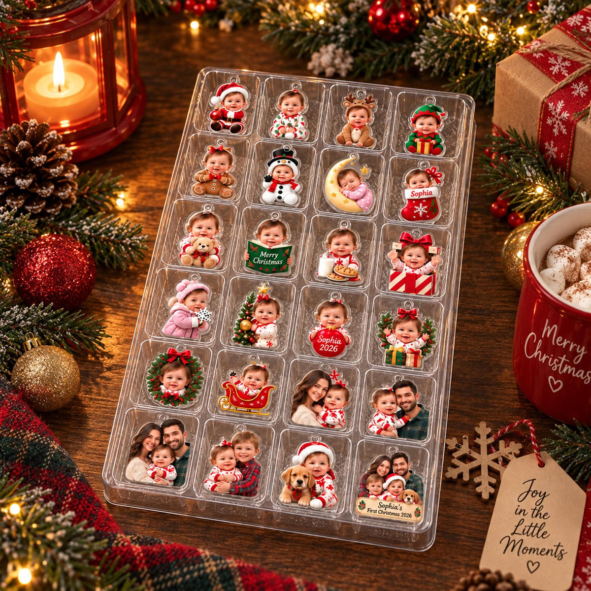 Personalized Baby's First Christmas Advent Calendar 2026, 24 Acrylic Photo Ornaments, Custom Newborn Gift, Baby Christmas Countdown Keepsake