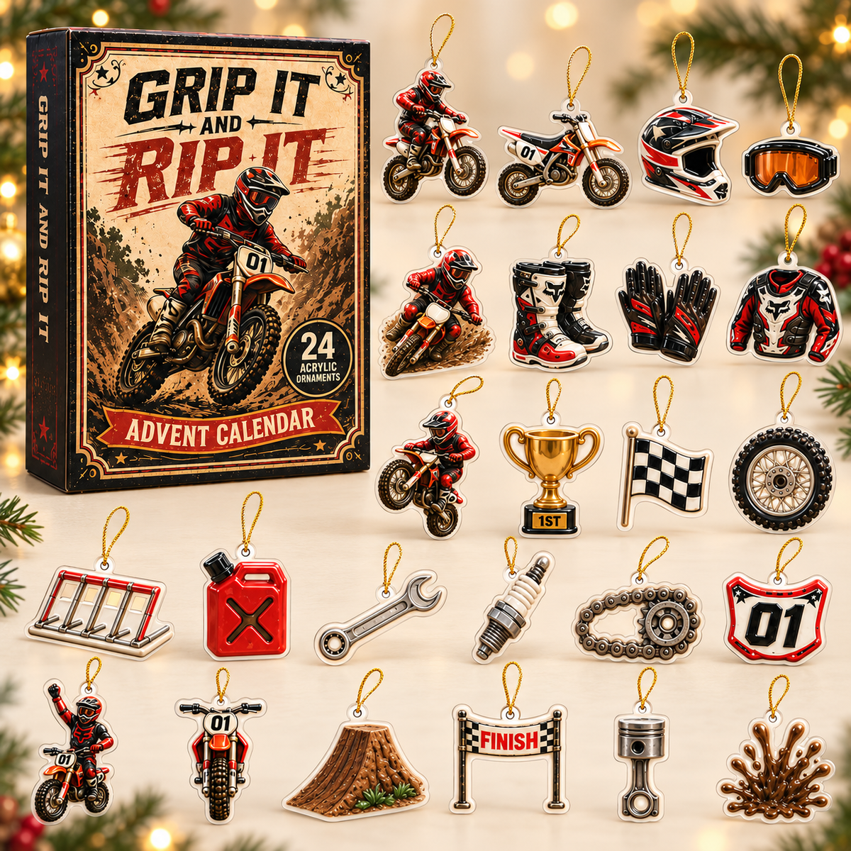 Motocross Action Advent Calendar 2026 - 24-Day Festive Countdown, Acrylic Charms Blind Box - Gift For Motor Lovers