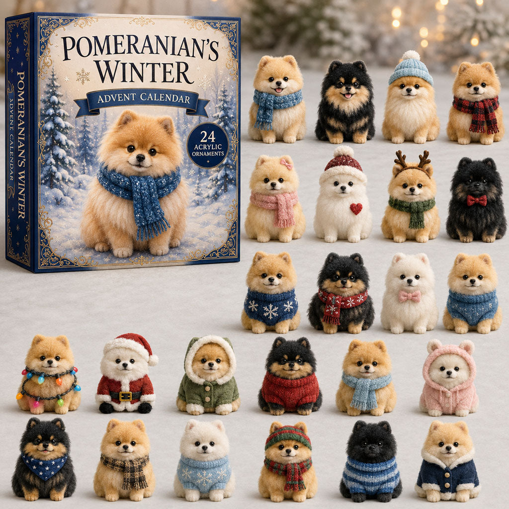 Winter Pomeranian Advent Calendar 2026 - 24-Day Festive Countdown, Acrylic Charms Blind Box - Gift For Dog Lovers