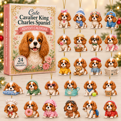 Cute Cavalier King Charles Spaniel Advent Calendar 2026 - 24-Day Festive Countdown, Acrylic Charms Blind Box - Gift For Dog Lovers