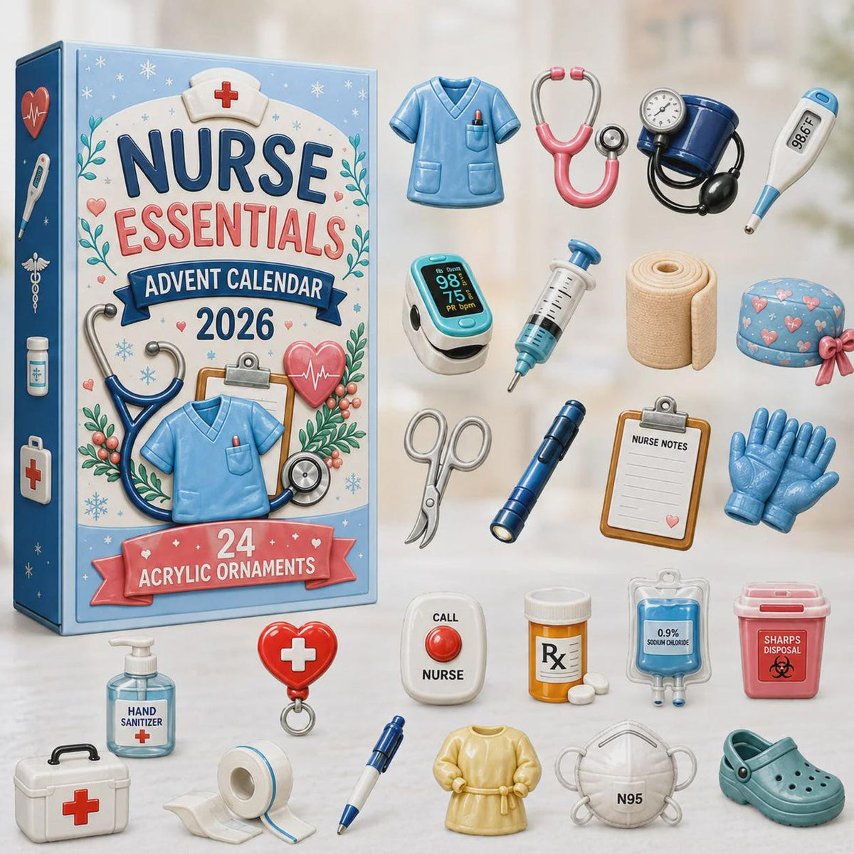 Nurse Essentials Advent Calendar 2026 - 24-Day Festive Countdown, Acrylic Charms Blind Box - Gift For Nurses