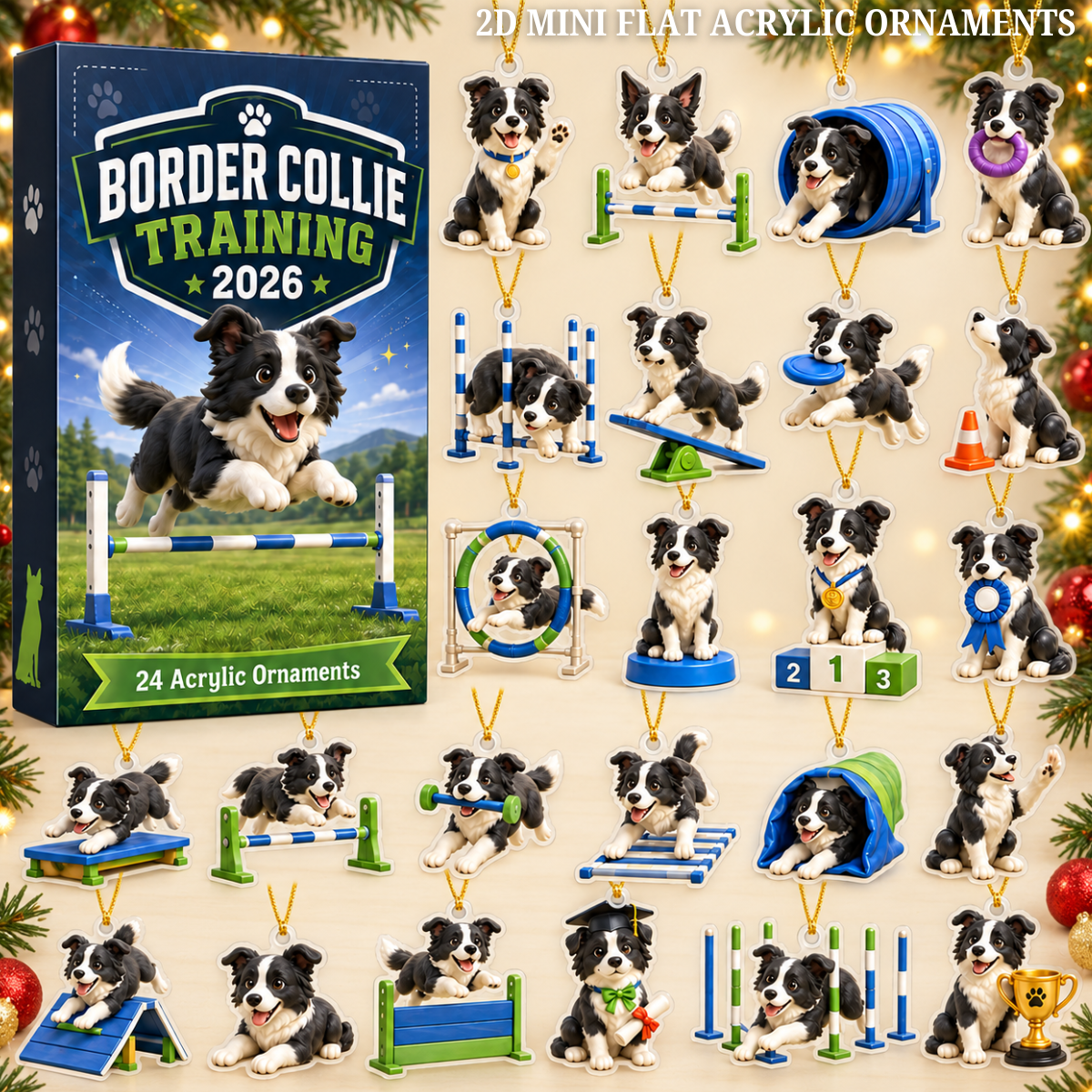 Border Collie Training Advent Calendar 2026 - 24-Day Festive Countdown, Acrylic Charms Blind Box - Gift For Border Collie Lovers