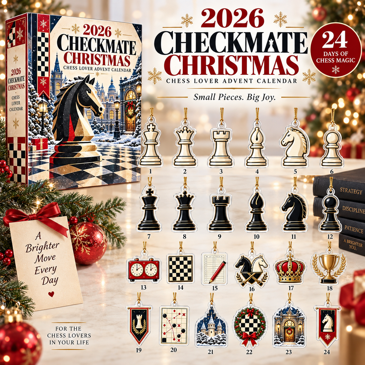 2026 Checkmate Christmas Chess Lover Advent Calendar Unique Holiday Decor Chess Piece Ornaments Christmas Countdown Gift For Him