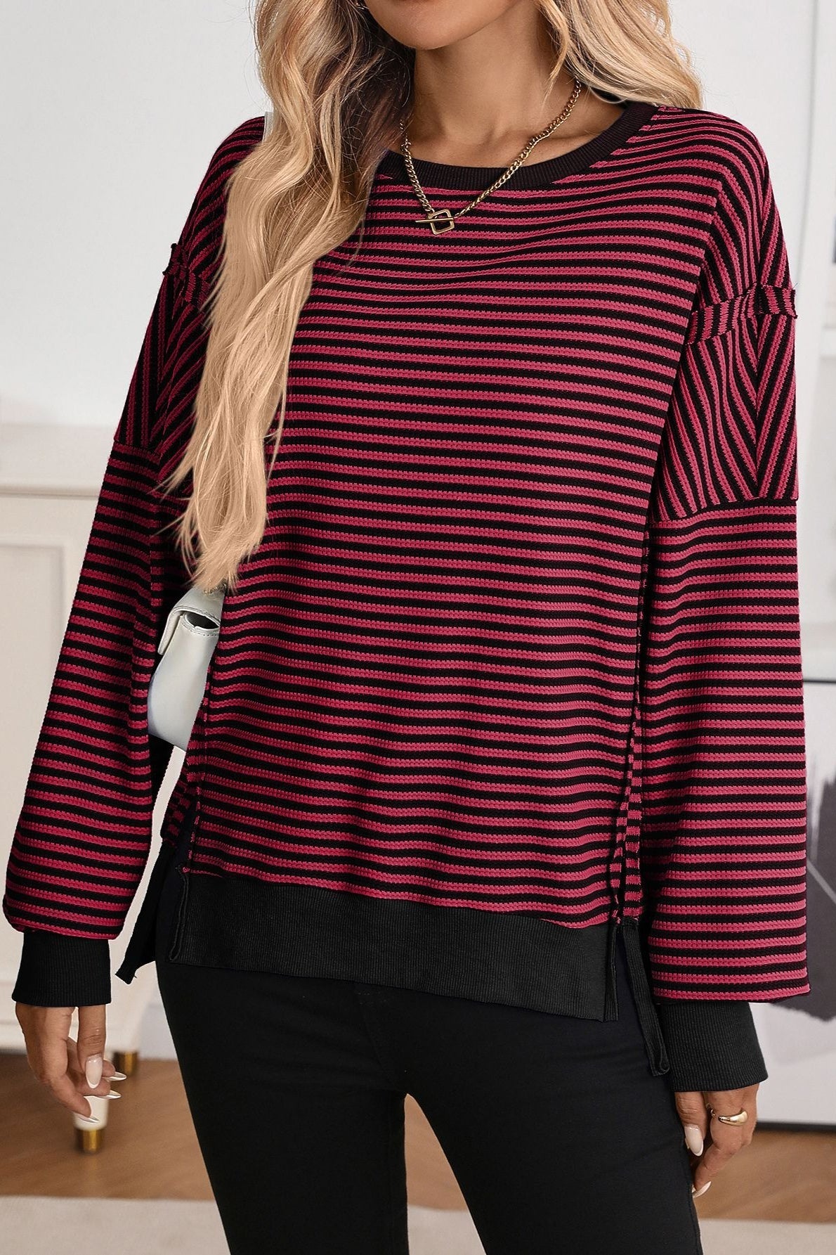 Colorblock Striped Oversized Sweatshirt