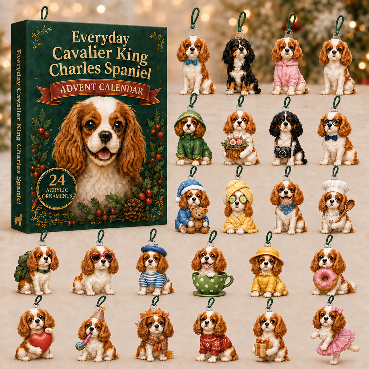 Everyday Cavalier King Charles Spaniel Advent Calendar 2026 - 24-Day Festive Countdown, Acrylic Charms Blind Box - Gift For Dog Lovers