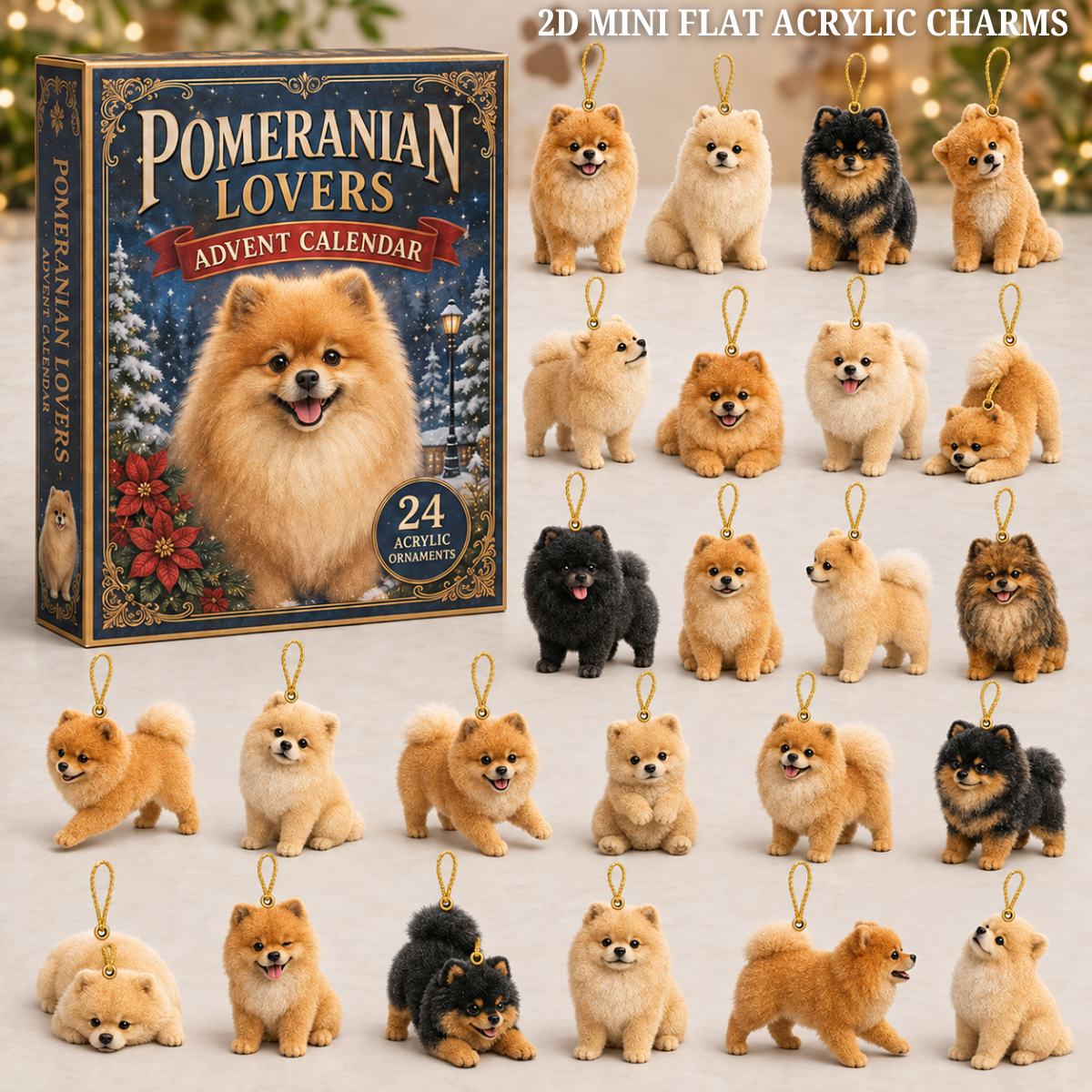 Classic Pomeranian Advent Calendar 2026 - 24-Day Festive Countdown, Acrylic Charms Blind Box - Gift For Dog Lovers