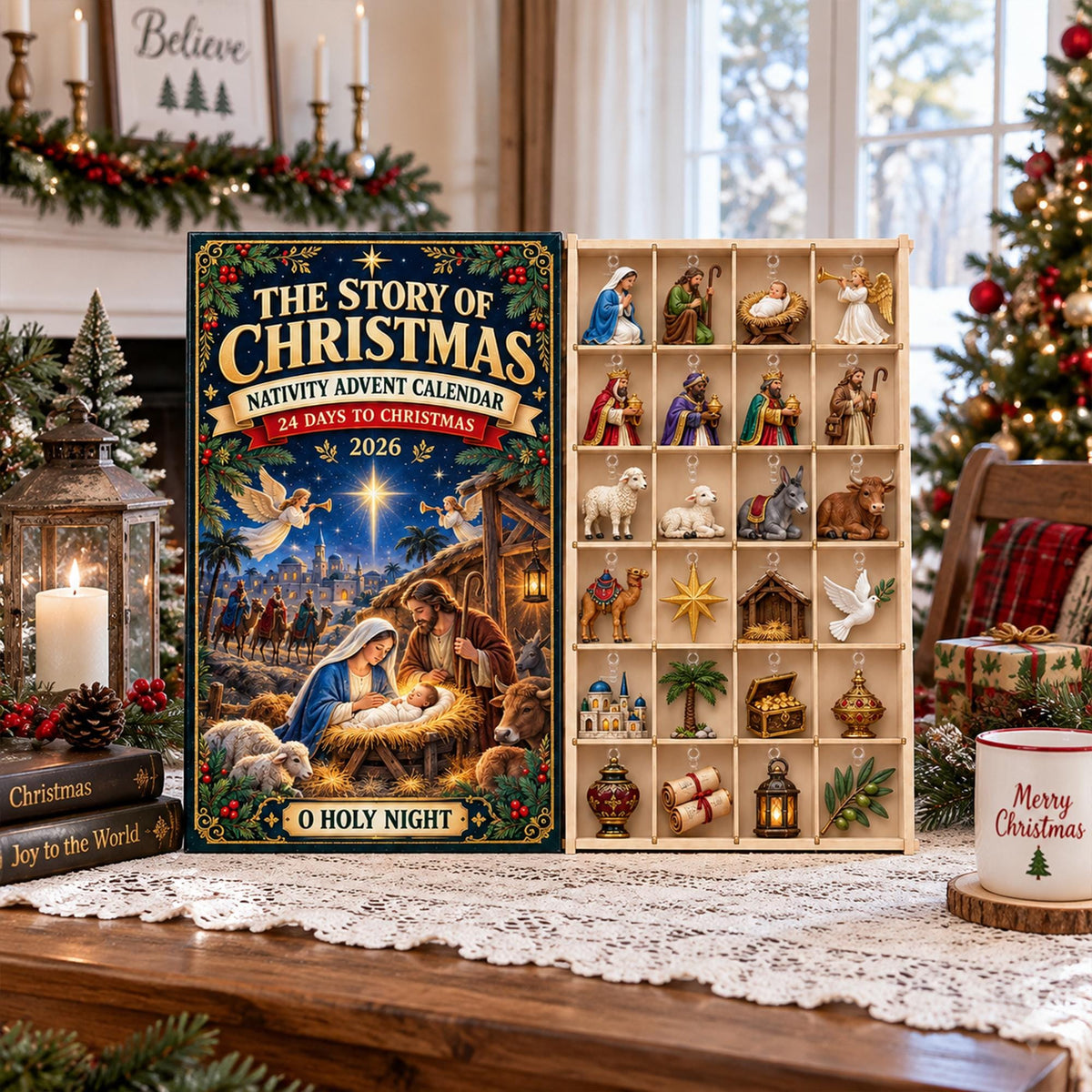 Personalized Nativity Advent Calendar, Christmas Countdown Calendar, 24 Day Acrylic Ornament Set, Religious Gift, Bible Story Keepsake