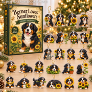 Berner Loves Sunflowers Advent Calendar 2026 - 24-Day Festive Countdown, Acrylic Charms Blind Box - Gift For Bernese Mountain Dog Lovers