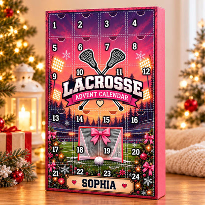 Personalized Lacrosse Advent Calendar 2026 For Girls, Custom Lacrosse Blind Box, 24 Day Christmas Countdown Lacrosse Token Ornaments Set