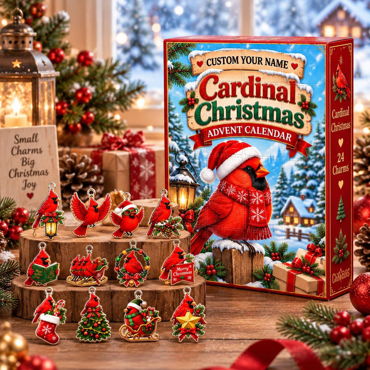 Personalized Cardinal Blind Box Advent Calendar 2026, 24 Mini Cardinal Charms, Custom Cardinal Outdoor Countdown Gift for Cardinal Lovers