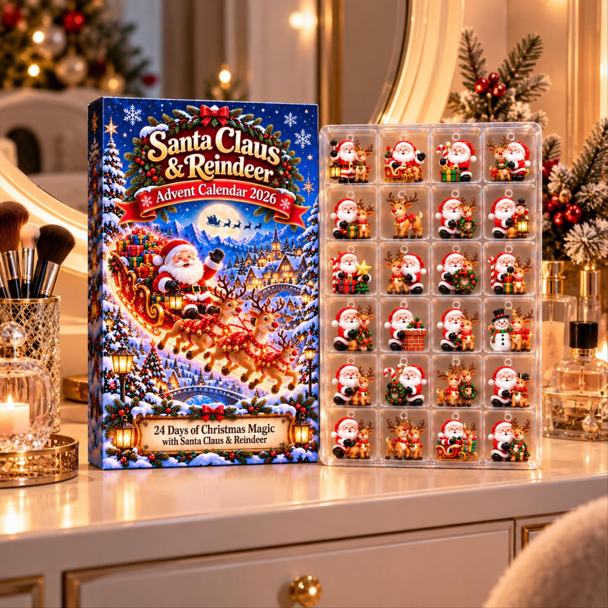 Christmas Santa Reindeer Advent Calendar 2026, 24 Piece Santa Ornament Set, Santa Claus Blind Box Advent Calendar, Holiday Xmas Decor