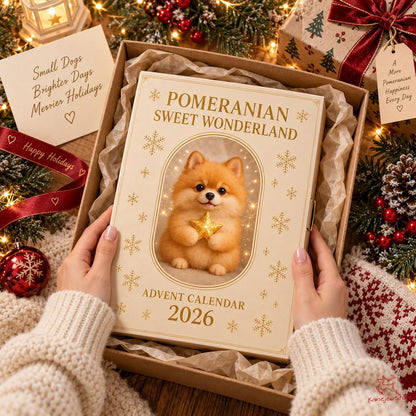 Pomeranian Christmas Advent Calendar 2026, 24 Acrylic Dog Ornaments Countdown Box, Dog Lover Gift & Decor