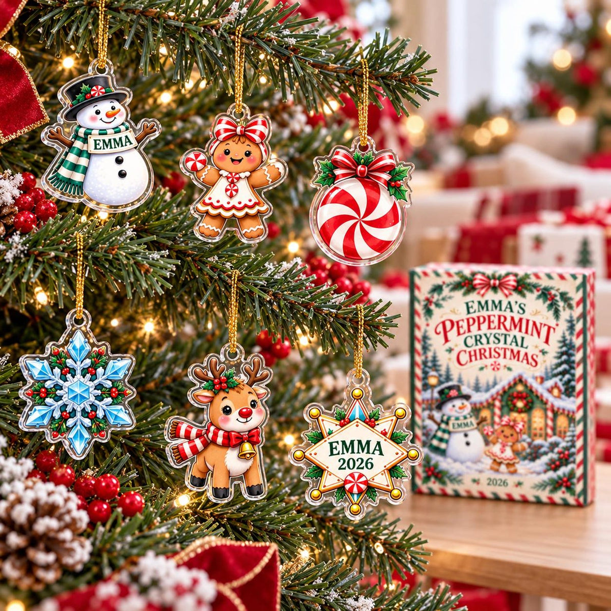 Personalized Advent Calendar 2026 for Kids, Peppermint Christmas Countdown, Custom Name Ornaments, Stocking Stuffer Gift for Girls and Teens