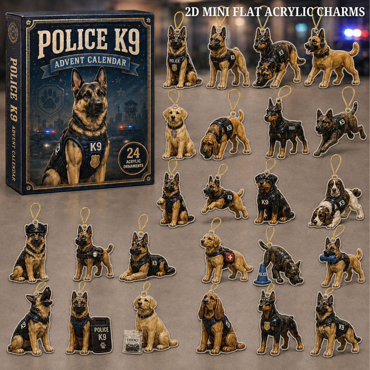 Police K9 Unit Advent Calendar 2026 - 24-Day Festive Countdown, Acrylic Charms Blind Box - Gift For Police Lovers