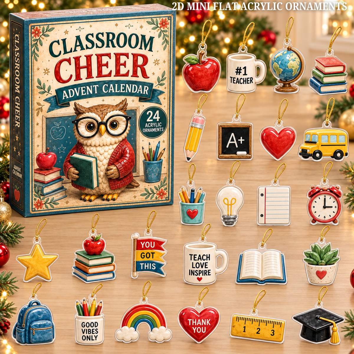 Classroom Cheer Advent Calendar 2026 - 24-Day Festive Countdown, Acrylic Charms Blind Box - Gift For Teacher