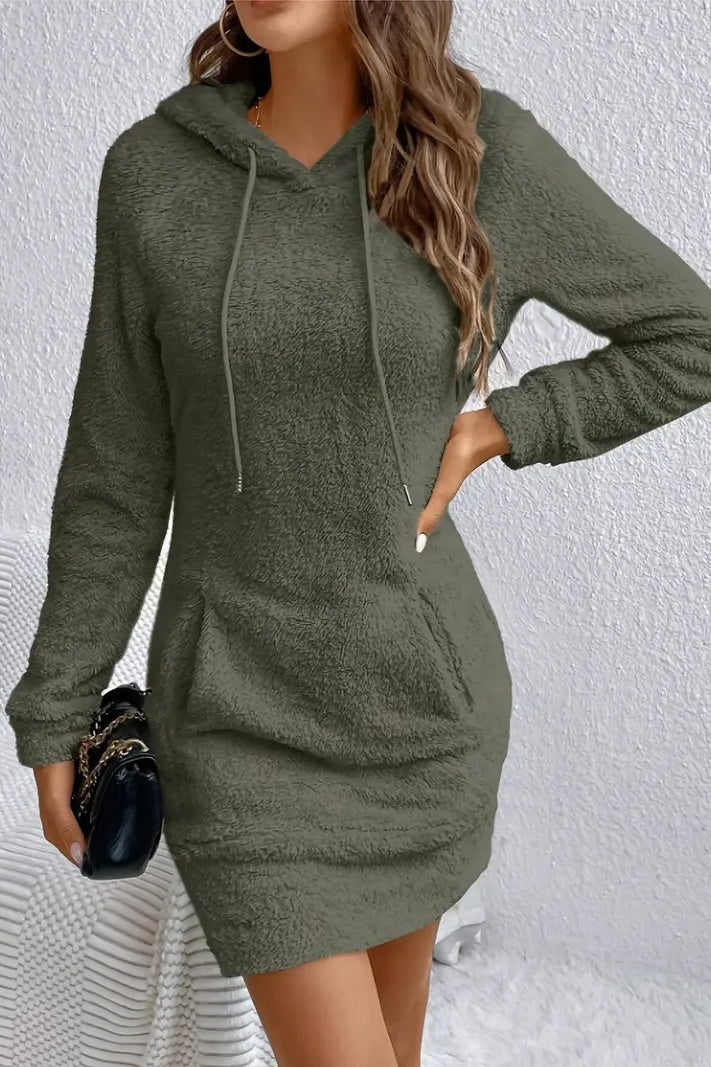 Plush Fleece Hooded Mini Dress