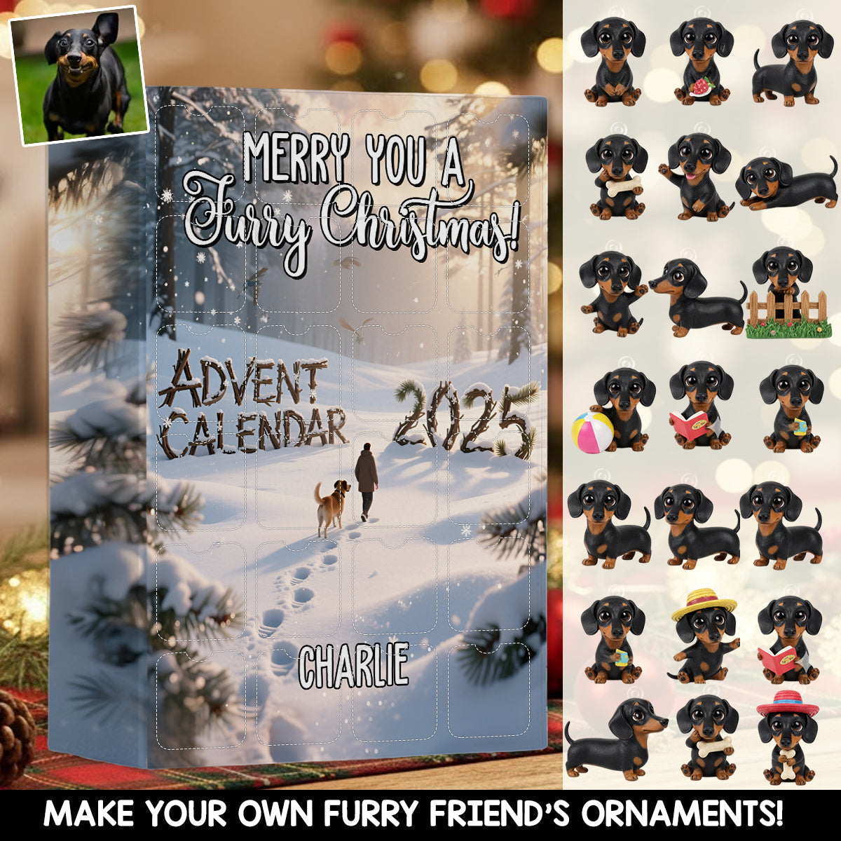 Merry Furry Christmas - Personalized Dog Advent Calendar With Ornaments Making 24 Art Acrylic Ornament With Your Photo