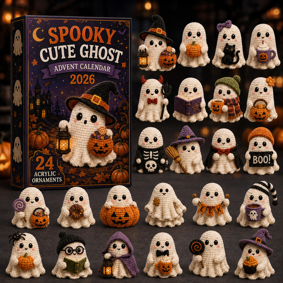 Spooky Cute Ghost Advent Calendar 2026 - 24-Day Festive Countdown, Acrylic Charms Blind Box - Gift For Family & Friends