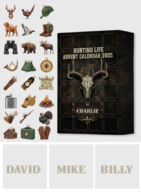 Hunting Life Blind Box - Personalized Hunting Advent Calendar With Ornaments 24 Acrylic Ornament Countdown To Christmas