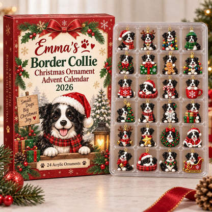 Personalized Border Collie Advent Calendar 2026, 24 Acrylic Dog Ornaments, Christmas Countdown Gift Box for Dog Lovers & Kids