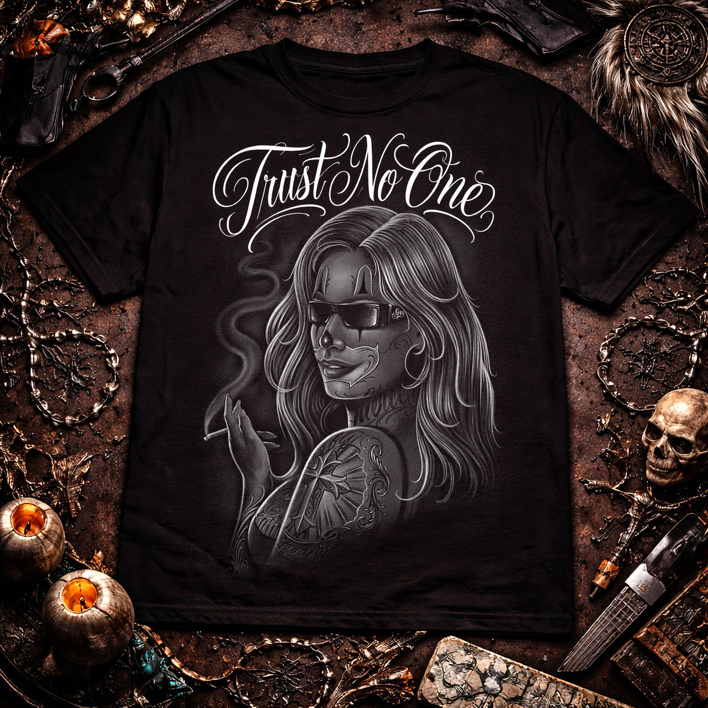 Trust No One Chicano Girl Graphic T-Shirt