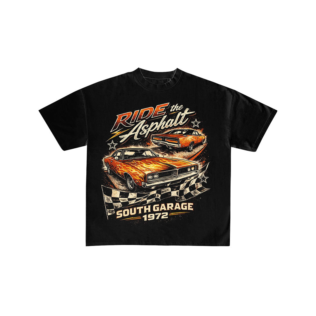 Ride the Asphalt South Garage 1972 Racing Tee