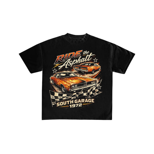 Ride the Asphalt South Garage 1972 Racing Tee