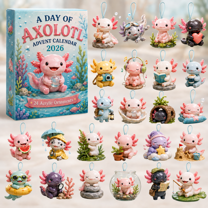 A Day Of Axolotl Advent Calendar 2026 - 24-Day Festive Countdown, Acrylic Charms Blind Box - Gift For Axolotl Lovers