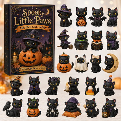 Spooky Little Paws Advent Calendar 2026 - 24 Day Spirits Countdown, Acrylic Charms Blind Box - Gift For Cat Lover
