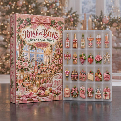 Rosé & Bows Advent Calendar 2026, 24 Day Christmas Countdown, Pink Wine Ornaments, Rosé Lover Gift for Women, Girly Holiday Decor