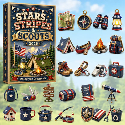 Stars Stripes & Scouts Advent Calendar 2026 - 24-Day Festive Countdown, Acrylic Charms Blind Box - Gift For Scouts, Family & Friends