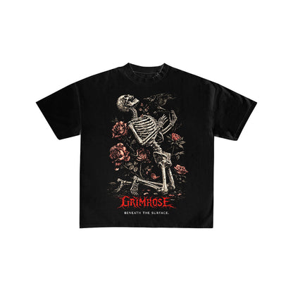 Grimrose Skeleton and Roses Gothic Graphic Tee