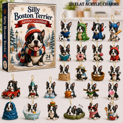 Silly Boston Terrier Advent Calendar 2026 - 24-Day Festive Countdown, Acrylic Charms Blind Box - Gift For Boston Terrier Lovers