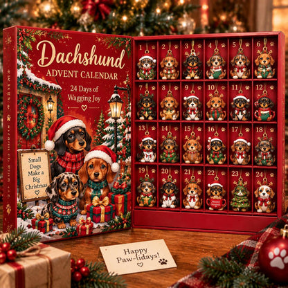 Dachshund Advent Calendar, Christmas Countdown Box, 24 Mini Dog Charms, Family Holiday Keepsake, Sausage Dog Lover Gift 2026