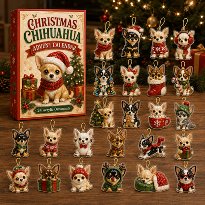 Christmas Chihuahua Advent Calendar 2026 - 24-Day Festive Countdown, Acrylic Charms Blind Box - Gift For Chihuahua Lovers