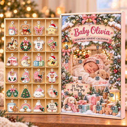 Personalized Baby Newborn Christmas Advent Calendar 2026, Custom Baby Name Blind Box, 24 Day Countdown Tiny Joy Baby Xmas Ornament Token Set