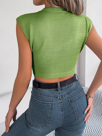 Heart Hollow Out Cropped Knit Vacation Top