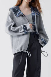 Checked Patchwork Casual Hoodie