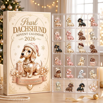 Pearl Dachshund Advent Calendar 2026, Dachshund Christmas Countdown, 24 Pcs Dachshund Dog Acrylic Ornaments, Dachshund Lover Gift, Xmas Tree Decor