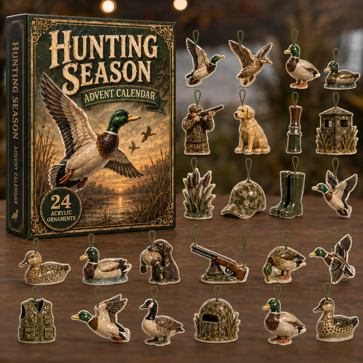 Duck Hunting Season Advent Calendar 2026 - 24-Day Festive Countdown, Acrylic Charms Blind Box - Gift For Hunting Lovers