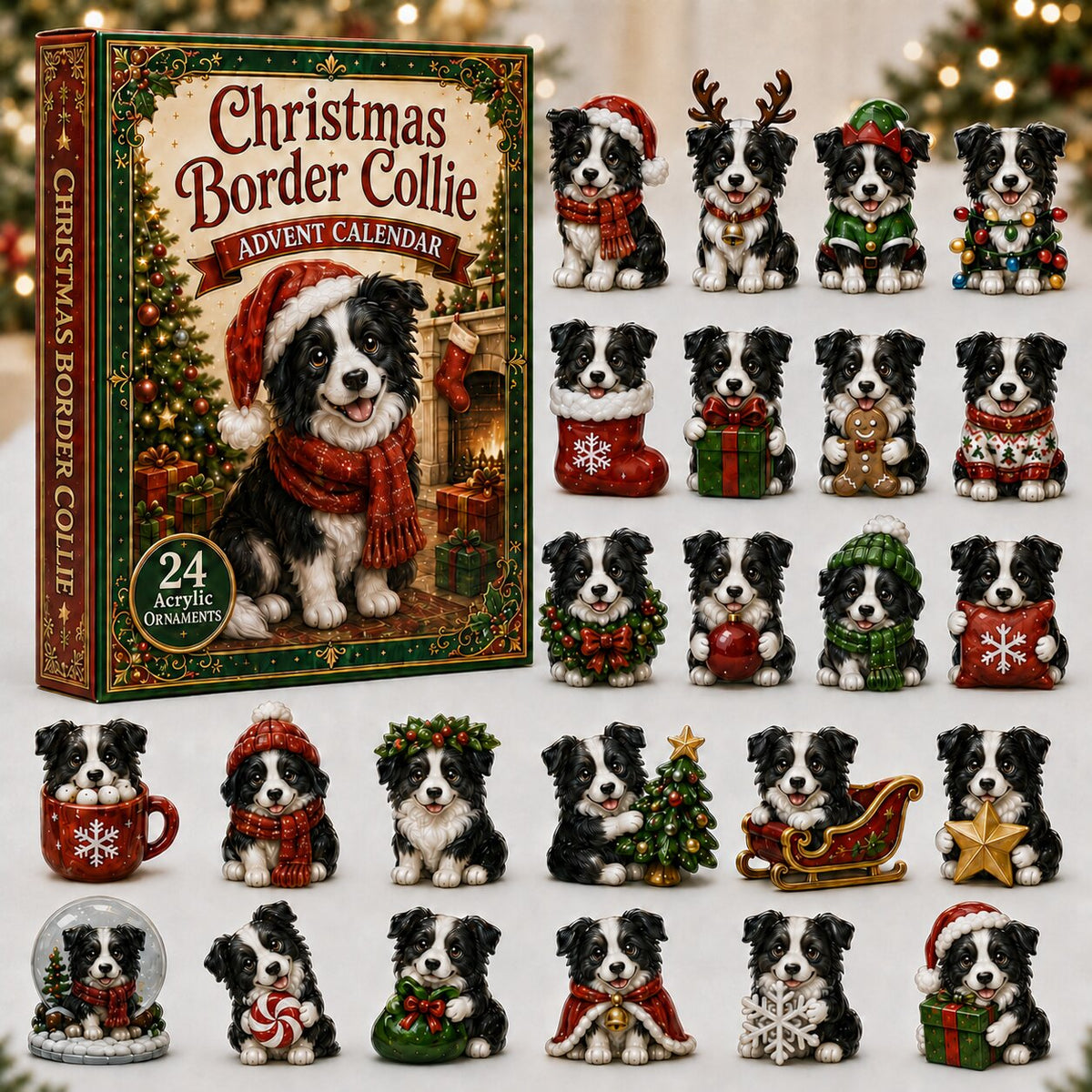 Christmas Border Collie Advent Calendar 2026 - 24-Day Festive Countdown, Acrylic Charms Blind Box - Gift For Dogs Lovers