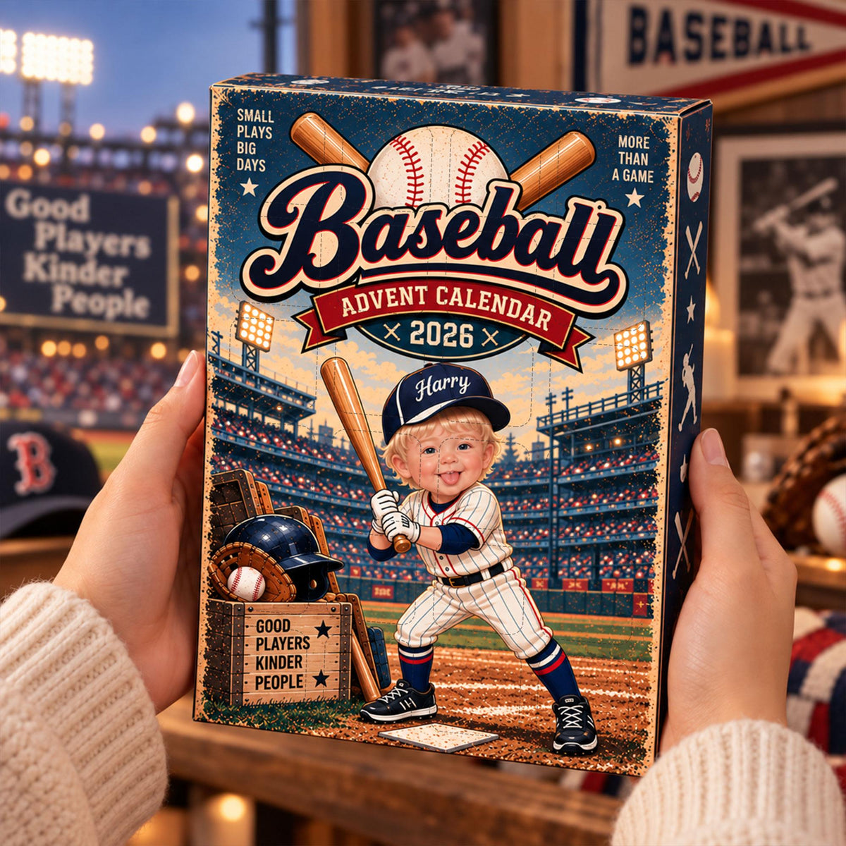 Baseball Advent Calendar 2026, Custom Name & Face Photo, Personalized Christmas Countdown