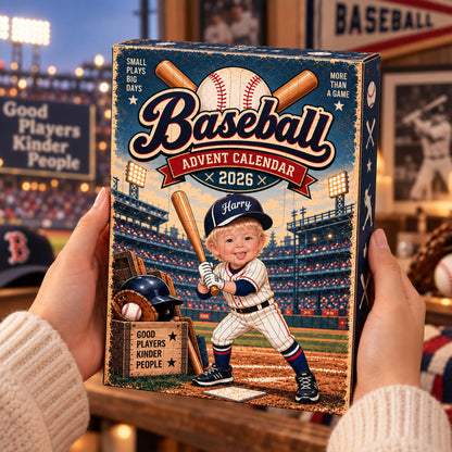 Baseball Advent Calendar 2026, Custom Name & Face Photo, Personalized Christmas Countdown
